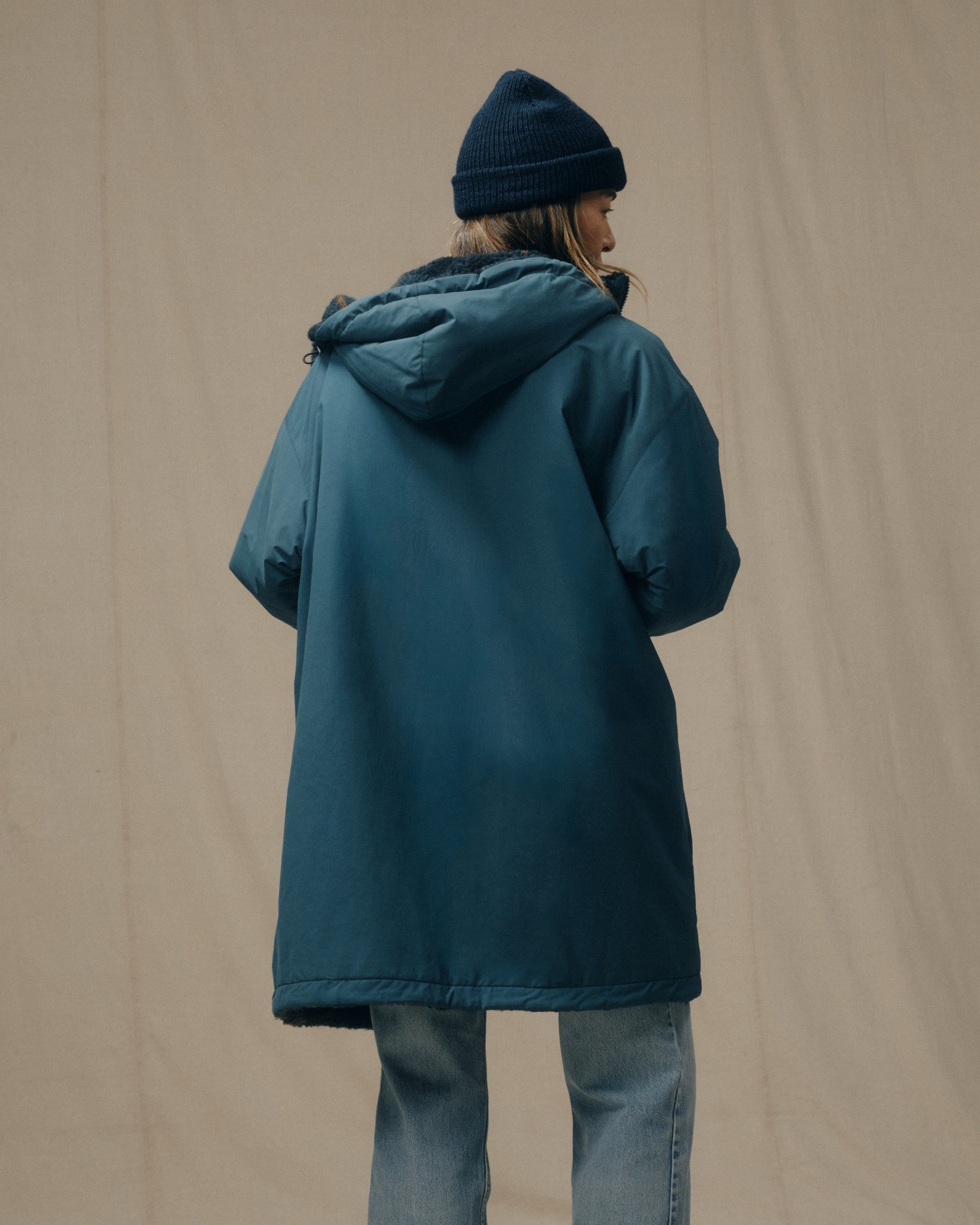 Women's Reversible Woolly Fleece Coat - Dark Teal - Image 3