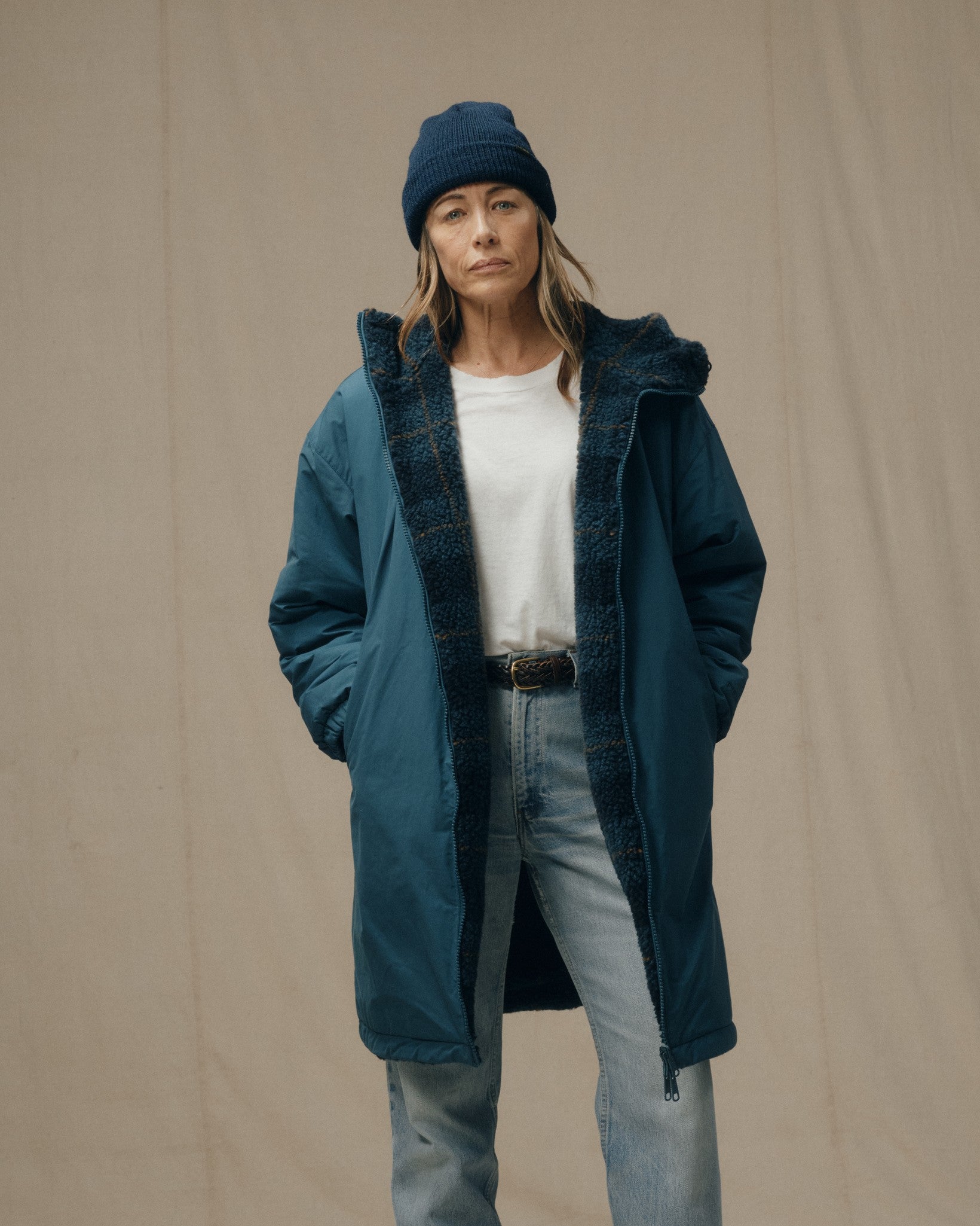 Women's Reversible Woolly Fleece Coat - Dark Teal - Image 2