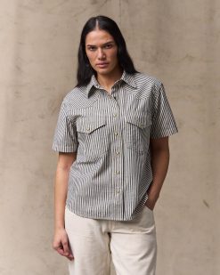 Women's Short Sleeve Chambray Western Shirt - Indigo / Natural